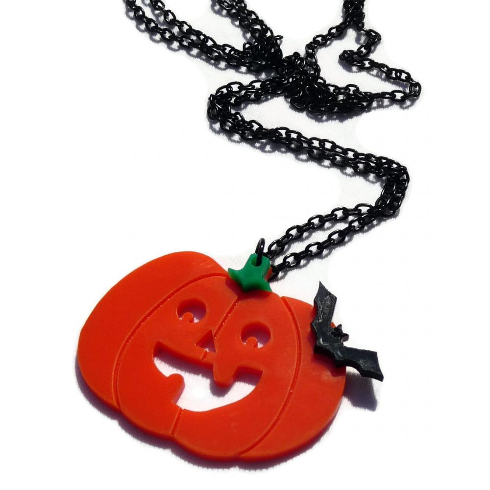 Halloween Jewelry,Pumpkin Necklace,Lasercut Acrylic on Luulla
