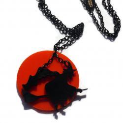 Halloween Jewelry,Flying Witch Necklace,Lasercut Acrylic